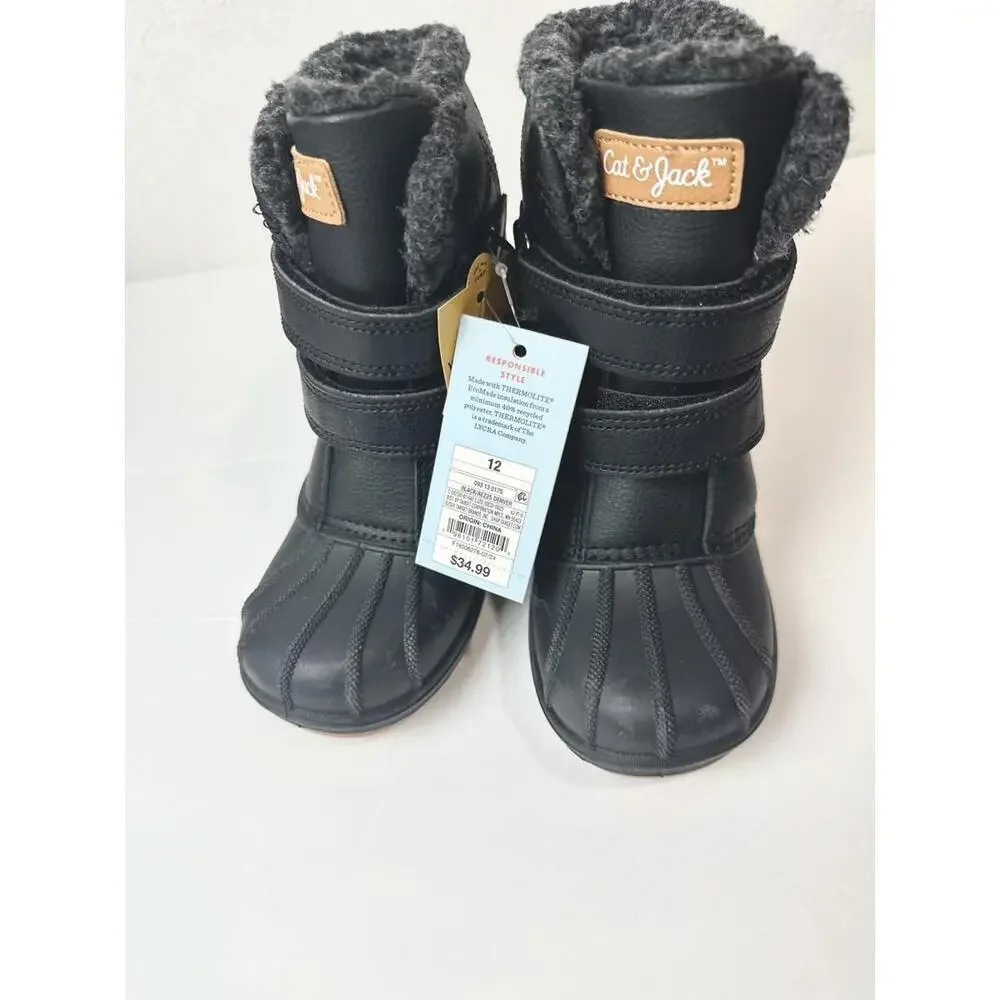 Toddler Denver Winter Boots - Cat & Jack Black Size 12 - Picture 3 of 9